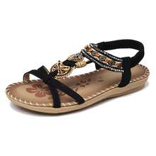 Women Sandals Floral Print Elastic Strap Lightweight Beach Shoes - màu đen - Xem 3