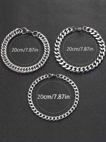 3pcs/Set Men's Stainless Steel Simple Fashion Chain Bracelet, Suitable For Daily Matching