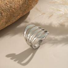 1 件简约百搭条纹开口戒指，18K 镀金不锈钢防水不褪色，适合女性日常和派对佩戴 - 戒指 - 查看 3