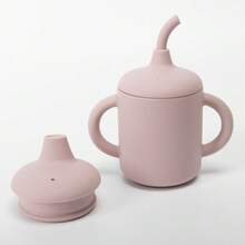 1 pezzo Tazza con beccuccio in silicone per bambini con doppio coperchio e manico, bottiglia d'acqua portatile multifunzione, set di tazze con beccuccio per l'alimentazione e lo stoccaggio di liquidi per bambini