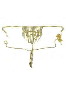 Ensemble de soutien-gorge, string et chaîne de corps avec strass dorés et franges
