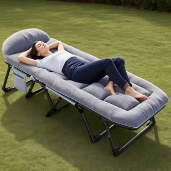 Cama plegable para siesta al aire libre, cama individual simple y portátil para siesta en la oficina, cama de campaña multifuncional con silla y cama acompañante