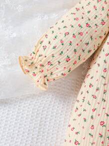 MommBaby Pelele para bebé recién nacido niña con estampado floral, cuello con volantes y abotonadura delantera de manga larga, estilo pastoril lindo y casual para primavera y otoño