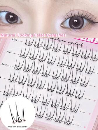 48pcs Lash Clusters Natural False Eyelashes Individual False Eyelashes Wispy Natural Looking Korean Style Lash Soft For Daily Makeup Beginner Friendlylash Clusters,Eyelash Clusters,Individual Eyelashes,Lashes,Fake Lashes