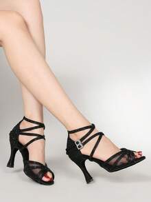 1 Pair Black/ Dance Shoes Mesh Latin Dance Shoes Soft Bottom Silk Satin Tango Jazz Modern Ballroom Dance Shoes 9cm Heel