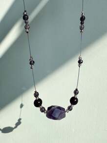 1 pièce Collier pendentif de pierres naturelles en acrylique violet, collier asymétrique élégant et de luxe à la mode pour femmes