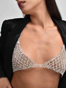 闪亮镂空水钻时尚身体链，个性化夜店比基尼配饰，女士 - 銀色 - 查看 1