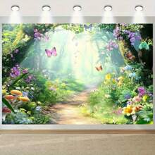 Enchanted Forest Backdrop - Polyester Fiber Natural Scene With Butterflies - Reusable Wall Decor For Wedding, Birthday, Anniversary - Versatile Photography Background Suitable For Indoor And Outdoor Events