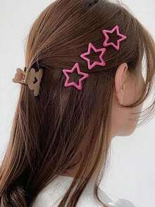 10 件迷你金属星形按扣发夹，女士/女孩发饰，适合日常使用 - 玫紅色 - 查看 3