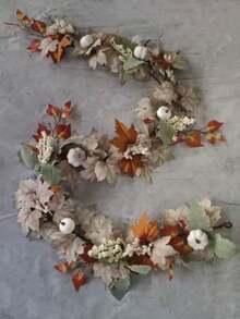 1pc Artificial Maples Leaf Pumpkin Garland Fall Decor Hanging Autumn Maple Vines Garland For Wedding Home Porch Mantle Fireplace Farmhouse Outdoor Indoor Decor For Thanksgiving Harvest Decor - Multicolor - View 12