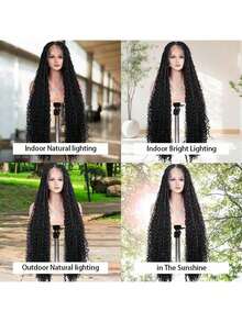 DWNSEN Boho Knotless Braided Wigs For Women Bohemian Box Braided Wigs Double Full Lace Braided Wigs With Baby Hair Synthetic Boho Braid Wig Natural Black Suitable For Daily Use Dates Holidays Birthdays Parties And Vacations{1B} - 1B - Xem 10