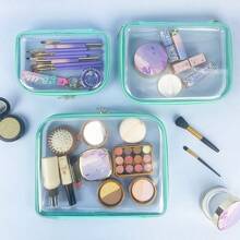 3Pcs Thick Transparent Waterproof Stationery Storage Boxes, Multi-Functional Makeup Pouch, Suitable For Desk Top Brushes, Cosmetics, Toys, Toiletries, Medicines Storage And Portable,For School Supplies,Back To School