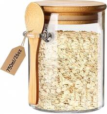 Tarros de vidrio con tapa hermética y cuchara, recipientes de vidrio para almacenamiento de alimentos, recipientes de avena con tapas, tarros decorativos de cocina para azúcar, especias, 530 ml (3pcs) - 750 ml - Ver 13