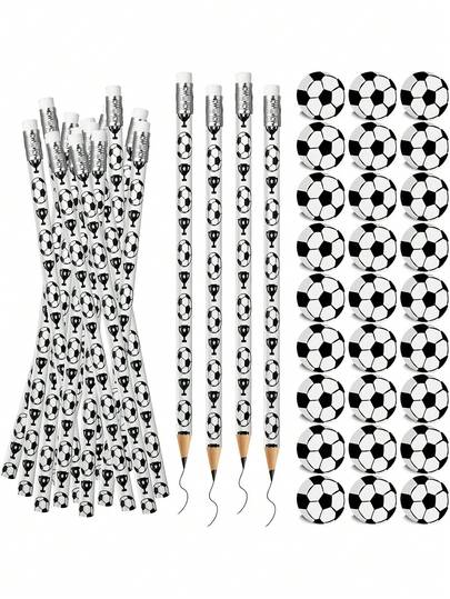 5/10pcs Football Pencils And Erasers, Sports Pencils And Sports Ball Erasers, Funny Wooden Pencils With Sports Erasers Set, Suitable For Football Themed Birthday Party Gifts