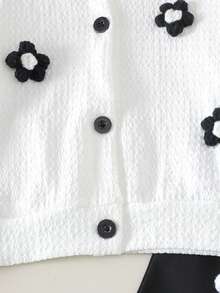 2 件套女童休闲可爱 3D 花卉上衣和裤子套装，春秋 - 白色 - 查看 4