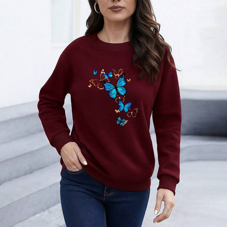Women's Crew Neck Sweatshirt Plus Size Style Model: "Flying Butterflies" - SPECIAL Launch 2025 - Màu Tím - Xem 1