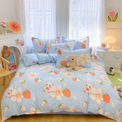 新しいスタイルの母子グレード中国漫画 4 点セットシンプルなドミトリー 3 点寝具セット純綿シングルキルトカバー
