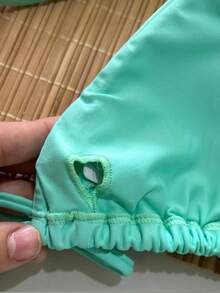 Triangle Bikini With Double Butterfly String Panties In Various Colors - Water Green - View 3