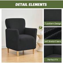 Local Delivery - Banquet Armchair Slipcover Printed Chair Covers With Arms Stretch Club Chair Slipcover Soft Armchair Sofa Covers Anti-Slip Furniture Protector For Dogs Pets Home Living Room Decor, 14 - T-jacquard Black - 查看 2