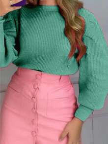 Blusa De Frio Casaquinho Suéter Tricô Manga Bufante Princesa - Verde Menta - Visão 4