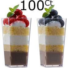 Local Shipping-Zappy 60 Pack 3 Oz Square Mini Dessert Cups With Lids And Spoons Dessert Shooter Cups With Spoons Appetizer Cups Parfait Glasses Dessert Shot Glasses For Party Clear Tumbler Cups - 100 3 oz Square Dessert Cups - View 6