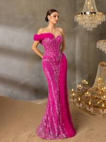 Faeriesty Faeriesty Luxury One-Shoulder Evening Gown With Back-Tie Closure & High Slit – Beaded Mermaid Dress Featuring Feather-Like Detailing And Textured Fish-Tail Hemline For Red Carpet Glamour | Perfect For Black-Tie Galas, Formal Charity Dinners, Exclusive Award Ceremonies, Opera Nights, And Premiere Events