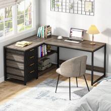 Tribesigns Tribesigns Schreibtisch mit 4 Schubladen, L-förmiger Computertisch mit 2 Ablagen, Reversible Eckschreibtisch für Büro,Arbeitszimmer, Wohnzimmer, Grau, 155*110*75cm