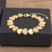 1pc Colorful Cubic Zirconia 18K Gold Plated Copper Heart Chain Bracelet, Luxury Jewelry, Minimalist Design, Gift For Lover/Best Friend
