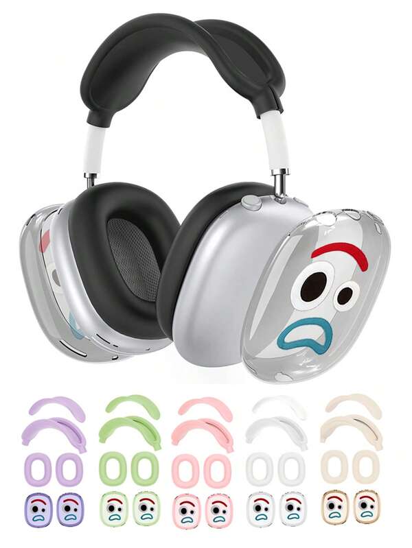 4-In-1 Silicone Transparent TPU Funny Expression Headphone Case Compatible With Apple Max Headphones, Protect Headband, Crossbar, Earmuffs And Shell, Dust-Proof, Anti-Fall, Waterproof