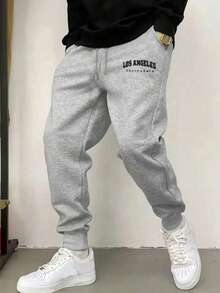 1pc Men's Drawstring Waist Solid Color Long Sports Pants, Basic Black Fitness Pants