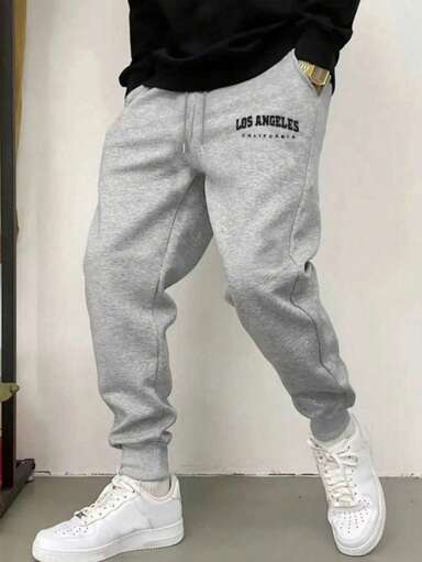 1 PIEZA Pantalón de chándal con cordón en la cintura, unicolor, pantalón de chándal impreso, básicos de fitness de color negro liso