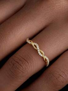 1pc 925 Sterling Silver Twisted Rope Design Ring, Inlaid With Micro Diamonds, Minimalist Everyday Ring, Women's Ring, Exquisite Women's Jewelry Gift, Women's Fashion Accessory - Micro-embellished Twisted Rope Ring - View 3