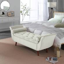 End Of Bed Storage Bench For Bedroom, 65" King Size Velvet Storage Bench With 2 Pillows, Upholstered Rolled Armed Button Tufted Sofa Ottoman Bench, Long Narrow Bench For Entryway (Begie) - Multicolor - View 9