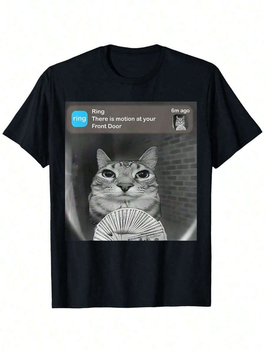 There Is Motion At Your Front Door Funny Silly Cat Meme T-ShirtSt.Patrick'S Day Easter Gift Top - 黑色 - 查看 1
