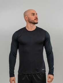 Men's Black Thermal Plain Plush T-Shirt Top For Winter And Cold Weather - Black - View 1