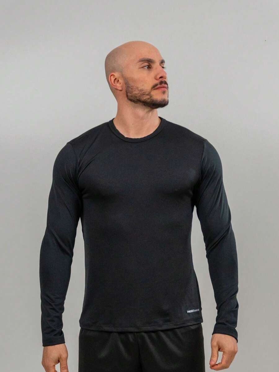 Men's Black Thermal Plain Plush T-Shirt Top For Winter And Cold Weather - Black - View 1