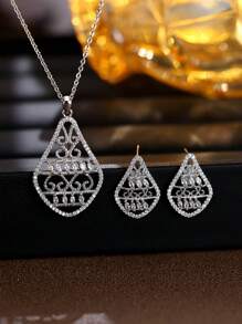 2pcs/Set Minimalist Hollow Design Ladies Earrings & Necklace Fashion Jewelry Set, Cross-Border New Arrival