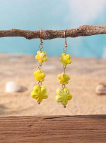 1 Par de Brincos Pendentes de Flores de Cerâmica em Estilo Boho Multicamadas, Jóias Boêmias Coloridas de Praia, Adequados para Uso Diário ou Férias