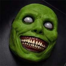 1 pieza Máscara de terror de Halloween, máscara aterradora de mascarada de Halloween, máscara de diablo sonriente, máscara de rostro aterrador y malvado, máscara de látex con ojos blancos espeluznantes para disfraz de Halloween, fiesta de disfraces y actuación