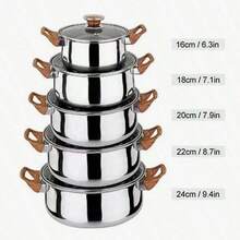 5 piezas Juego De Ollas De Sopa De Acero Inoxidable - Plateado - Ver 3