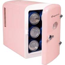 Frigidaire Red Mini Personal Fridge Cooler, 1 Gal Capacity Fits Six Cans, Includes Plugs For Home Outlet & DC Charger - 9.9" D X 7.1" W X 10.6" H