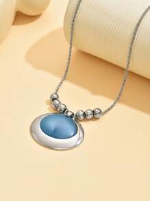 1pc Fashionable Minimalist Bohemian Beaded Resin Water Drop Asymmetrical Geometric Design Pendant Necklace For Women, Suitable For Summer Casual, Beach, Party, Dating, Gift, With Adjustable Extension Chain