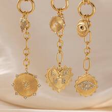 1pc Fashion Simple Elegant Stainless Steel Rhinestone Striped Evil Eye Pendant Necklace, Suitable For Holiday And Daily Wear