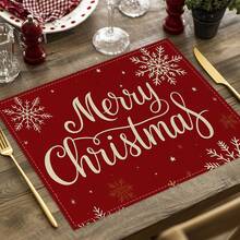 1/4 Set di Tovagliette Natalizie in Lino Stampato a Quadri Bufalo, Babbo Natale Invernale, Albero di Natale, Pupazzo di Neve e Cervo per Tavolo da Pranzo, Lavabili in Poliestere Rettangolari, Sottobicchieri, Tovaglie da Cucina, Tappetini per il Caffè, Adatti per Cucina, Sala da Pranzo, Matrimonio, Decorazione Casa, Decorazione Stanza, Decorazione Interna, Decorazione Tavolo, Decorazione Festa di Natale, Regalo Ideale