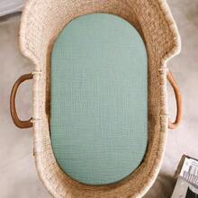 3件套通用尺寸婴儿摇篮床单，透气弹力舒适贴合，适用于椭圆形、矩形摇篮床垫，尺寸33英寸x17英寸 - 杏色+綠色花+鼠尾綠 - 查看 4