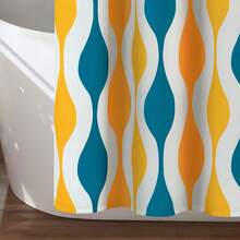 Mid Geo Shower Curtain, 72 X 72, Gold & Gray, Bathroom Decor - Turquoise & Orange - View 5