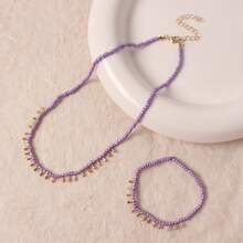 1 pièce Collier + 1 pièce Bracelet Set, Collier pendentif goutte d'eau doré bohème et bracelet, tenue casual pour femmes