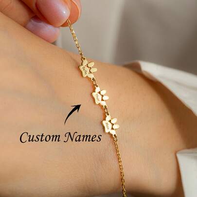 Engraved Name Paw Print Bracelet, Custom Pet Memorial Gift, Pet Loss Memorial Jewelry, Dog Or Cat Paw Print, Unique Animal Lover Jewelry Mother's Day Gifts,Gold,Stylish,Colorful,Vintage,Simple,Unisex