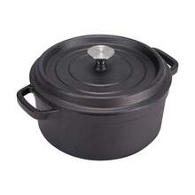 4.2L Black Cast Iron Casserole Dish Pot Pan With Lid For Cooking Baking Stew Stock - Black - View 8