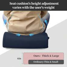 MABOZOO Extra Thick Chair Cushions,Office Chair Booster Seat Cushion To Raise Seat Height For Pain Relief,18 X 16 X 6 Inch Non Slip Memory Foam Thick Cushion With Carry Handle(Black) - Navy Blue - View 4